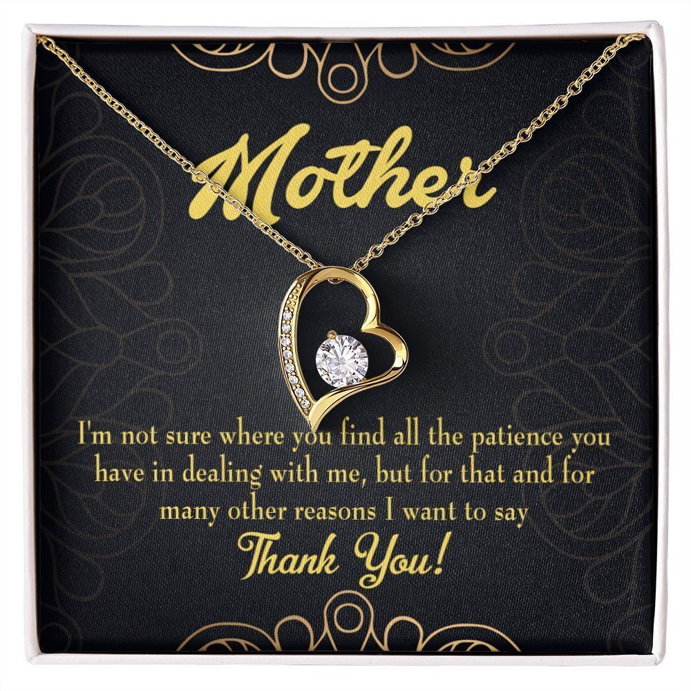 Mom Patience Forever Love CZ Heart Necklace White Gold Luxury Box